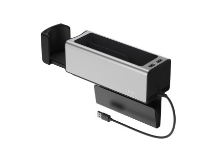 BASEUS CRCWH-A0S organizér do auta / držák na hrnek / 2x USB HUB stříbrný