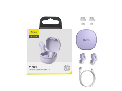 Baseus Encok WM01 TWS earphone bezdrátová sluchátka bluetooth BT 5.0 violet