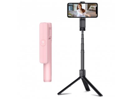 Remax XT-P018 selfie tyč / tripod s dálkovým ovládáním / 18-86cm růžová
