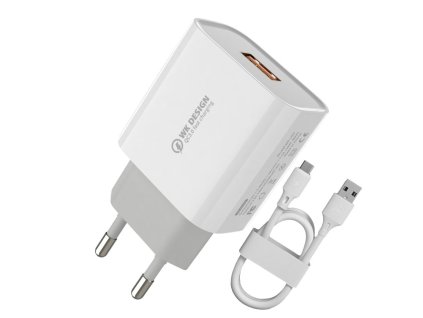 WK Design WP-U57 nabíječka s výstupem USB / QC 3.0 / 2,4A bílá + kabel Micro USB