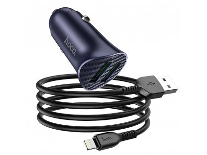 HOCO Z39 nabíječka do auta 2x USB / QC 3.0 / 18W + kabel Apple Lightning - modrá