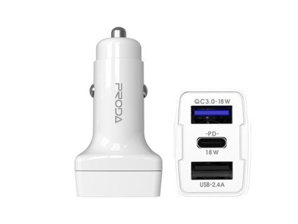 Proda PD-C31 nabíječka do auta QC 3.0 / 18W / 2x USB + USB-C PD bílá