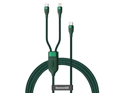 Baseus Flash 2v1 kabel USB-C PD / USB-C PD + iPhone Lightning 1,2m / 100W / zelený