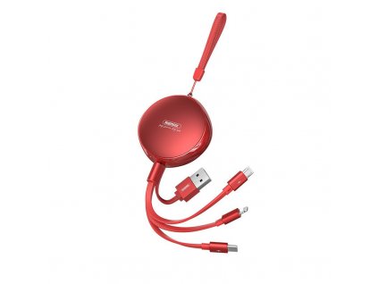 REMAX RC-185th navíjecí USB kabel 3v1 Micro USB / USB-C / Lightning 2,1A / 1m - červený