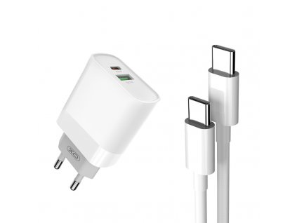 XO L64 nabíječka s výstupem USB QC 3.0 / USB-C PD / 18W bílá + kabel USB-C PD