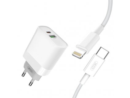 XO L64 nabíječka s výstupem USB QC 3.0 / USB-C PD / 18W bílá + kabel iPhone PD