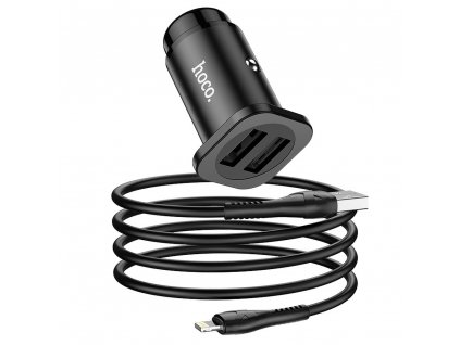 HOCO NZ4 nabíječka do auta 2x USB / 24W + kabel Apple Lightning - černá