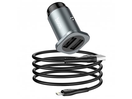 HOCO NZ4 nabíječka do auta 2x USB / 24W + kabel Apple Lightning - šedá