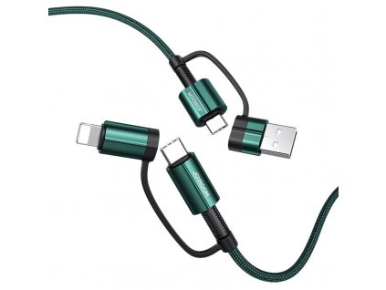 Joyroom S-1230G3 USB kabel 4v1 USB + USB-C PD / USB-C + Lightning / 1,2m / 3A / 60W zelený