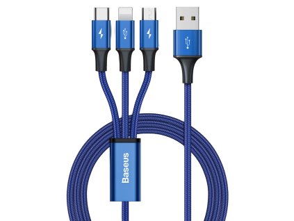 Baseus Rapid USB kabel 3v1 Apple Lightning / Micro USB / USB-C 1,2m / 3A modrý