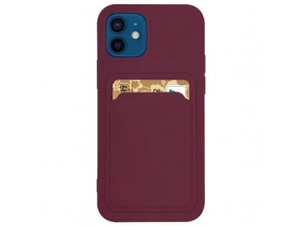 Silicone CARD case pouzdro / kryt s přihrádkou Apple iPhone 12 / 12 PRO (6,1"), burgundy