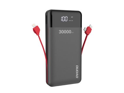 Dudao K1Max PowerBanka 2x USB / USB-C / zabudované kabely / 30000mAh / LED / černá