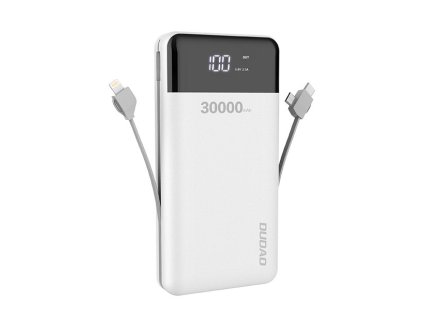 Dudao K1Max PowerBanka 2x USB / USB-C / zabudované kabely / 30000mAh / LED / bílá