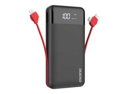 Dudao K1Pro PowerBanka 2x USB / USB-C / zabudované kabely / 20000mAh / LED / černá