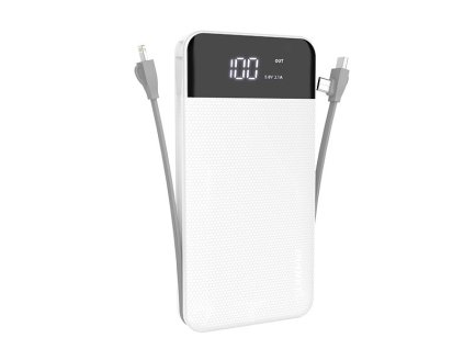 Dudao K1A PowerBanka USB / USB-C / zabudované kabely / 10000mAh / LED / bílá