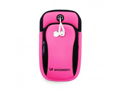 Wozinsky WABPI1 sportovní pouzdro na rameno s prostupem na sluchátka / 2x kapsa růžové