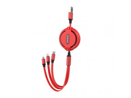 Dudao L8H navíjecí USB kabel 3v1 Micro USB / USB-C / Lightning / 2,4A / 1,1m / červený