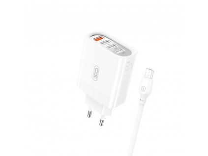 XO L100 nabíječka s výstupem 4x USB / QC 3.0 / 18W / bílá + kabel USB / Micro USB