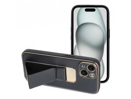Leather Case Kickstand pouzdro / kryt 3v1 pro Apple iPhone 15 Plus, černá