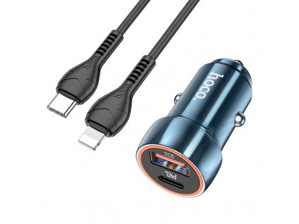 Hoco Z46A nabíječka do auta USB + USB-C PD 20W + kabel USB-C - Apple Lightning / modrá