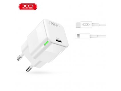 XO CE06 nabíječka s výstupem USB-C PD / 30W / bílá + kabel USB-C / Apple Lightning