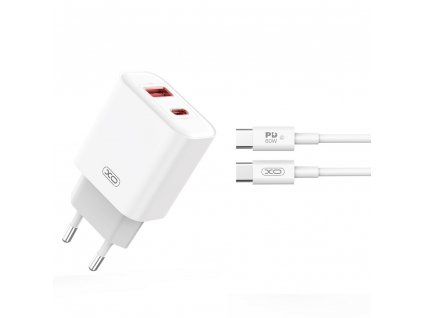 XO CE12 nabíječka s výstupem USB-C PD + USB QC 3.0 / 20W / bílá + kabel USB-C / USB-C