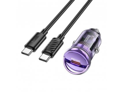 Hoco Z53 nabíječka do auta USB-C PD + kabel USB-C - USB-C / 30W fialová