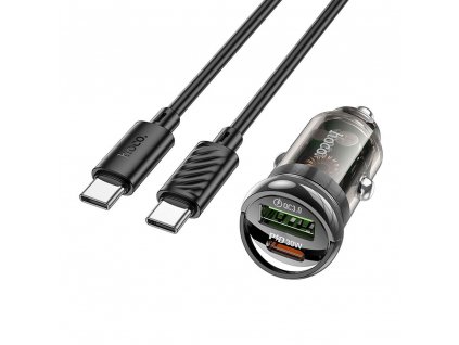 Hoco Z53A nabíječka do auta USB-C PD + USB QC 3.0 / kabel USB-C - USB-C / 30W černá