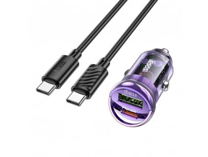 Hoco Z53A nabíječka do auta USB-C PD + USB QC 3.0 / kabel USB-C - USB-C / 30W fialová