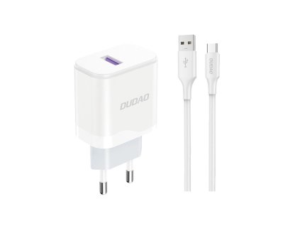 Dudao A20EU nabíječka do sítě USB 18W + kabel USB / USB-C / bílá