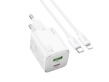 Hoco N41 nabíječka do sítě USB-A + USB-C PD, QC + kabel USB-C / Apple Lightning 20W bílá