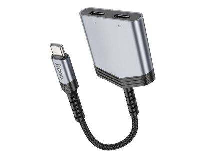 Hoco LS40 adaptér 2v1 USB-C / 2x USB-C / DAC / 27W / šedá