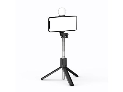 Wozinsky WR1YXS selfie tyč / stativ / tripod s bluetooth ovladačem / LED osvětlení / černá