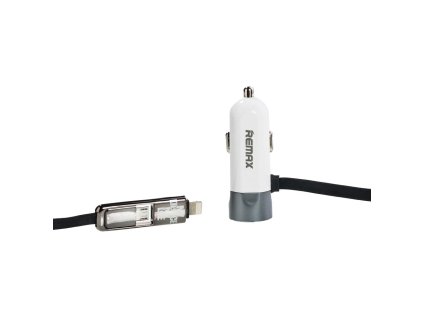 REMAX nabíječka do auta 2 v 1 Micro USB / Apple Lightning (3,4A) stříbrná