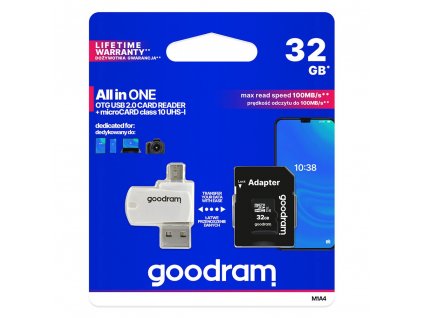 Goodram Micro SDHC 32GB Class 10 + SD adaptér + čtečka OTG, UHS-I , 100MB/s (M1A4-0320R12)