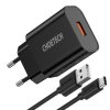 Choetech Q5003 nabíječka do sítě USB + kabel USB-C / 18W / QC 3.0 / 3A / černá