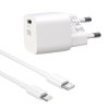 XO CE01B nabíječka s výstupem USB-C PD 20W bílá + kabel USB-C PD / iPhone Lightning