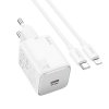 Hoco N40 nabíječka do sítě USB-C PD / QC / 20W + kabel USB-C / Apple Lightning bílá