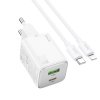 Hoco N41 nabíječka do sítě USB-A + USB-C PD, QC + kabel USB-C / Apple Lightning 20W bílá