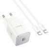 Hoco N43 nabíječka do sítě GaN / USB-C PD, QC + kabel USB-C / USB-C / 30W / bílá