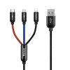 Baseus Three USB kabel 3v1 Apple Lightning / Micro USB / USB-C 0,3m / 3,5A