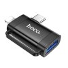 Hoco UA31F OTG adaptér 2v1 / pro USB-C (M) + Apple Lightning (M) / USB-A (F) / černý