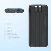 Choetech B654 powerbanka 10000mAh, 22.5W, USBA + USB-C, kabel USB-C + Lightning, černá