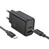 Hoco N61 rychlonabíječka USB-C + USB-A / PD, QC 3.0, FCP, AFC / kabel USB-C/USB-C černá