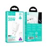 Hoco N62 rychlonabíječka do sítě USB-C 30W / PD, QC 3.0, FCP, AFC / kabel USB-C/Apple bílá