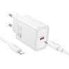 Hoco N62 rychlonabíječka do sítě USB-C 30W / PD, QC 3.0, FCP, AFC / kabel USB-C/Apple bílá