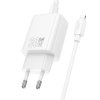 Hoco N63 rychlonabíječka do sítě USB + USB-C 30W / PD, QC 3.0 / kabel USB-C/Apple bílá