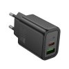 Hoco N63 GaN rychlonabíječka do sítě USB + USB-C 30W / PD, QC 3.0, FCP, AFC / černá