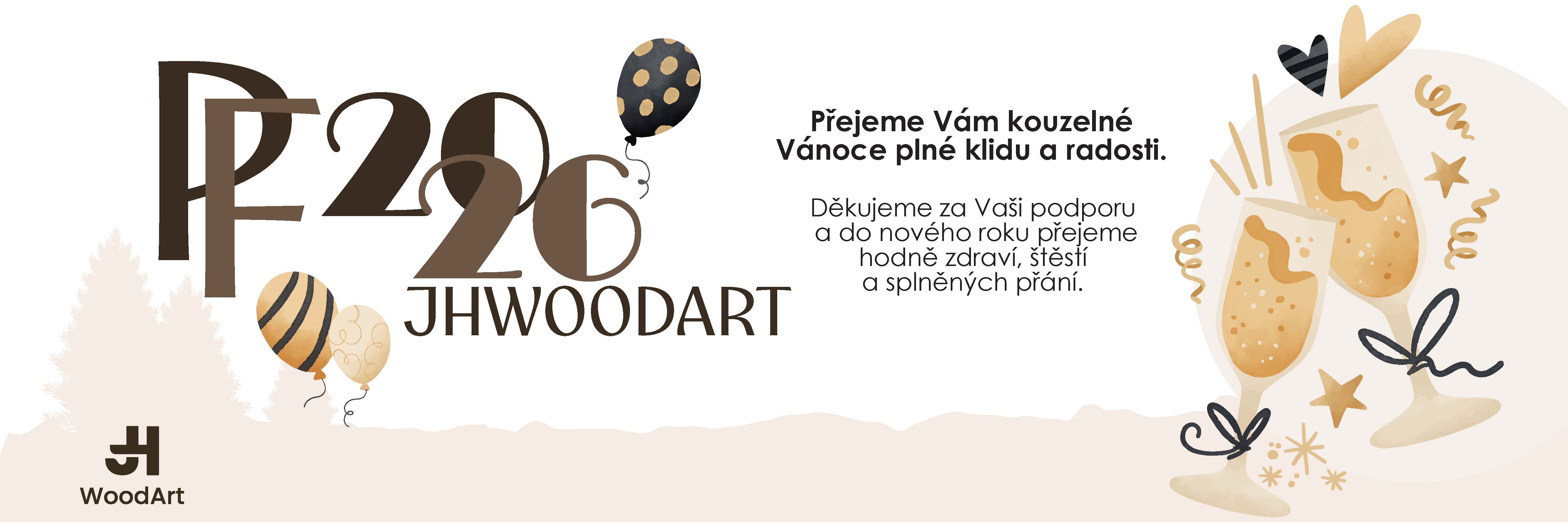 Vánoční banner e-shopu JHWoodArt s přáním klidných Vánoc a poděkováním zákazníkům