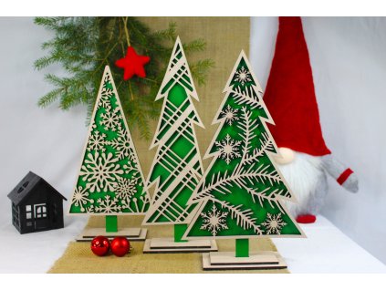 Sada dřevěných vánočních stromečků – sada 3 kusů z bukové překližky, malované